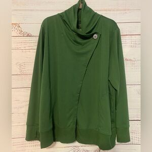 Cuddl Duds Lightweight Comfort Drape Front Cardigan Green 2X